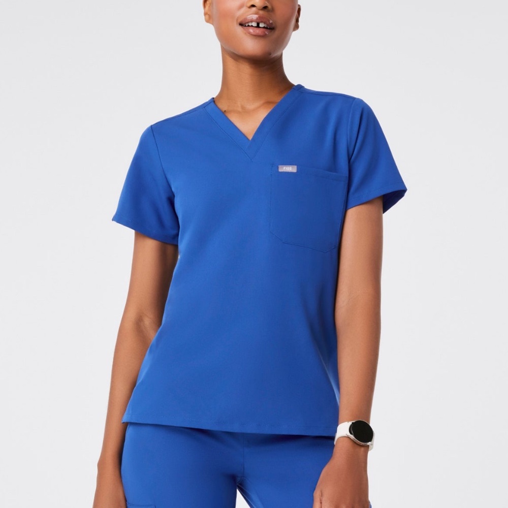 FIGS Catarina One Pocket Scrub Top in Winning Blue